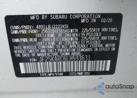 2020 Subaru Forester Sport from USA, damaged, VIN JF2SKARC6LH533631